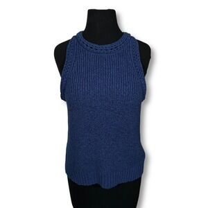 J Crew Chunky Knit Cropped Sleeveless Tank‎ Top Womens Medium Blue